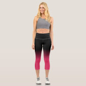 Schwarz und Cerise Pink Ombre Muster Capri Leggings (Vorderseite)