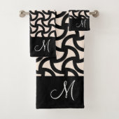 Schwarz und Creme Modernes, elegantes Monogramm Badhandtuch Set (Insitu)
