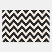 Schwarz und Creme weiß Zickzack, Zigzag Herringbon Geschenkpapier Set (Vorderseite)
