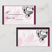 Schwarz und Dunkelrosa Blütenhochzeit Platzkarte (Vorne/Hinten)