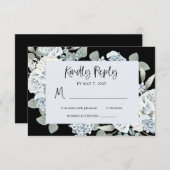 Schwarz und Dusty Blue Floral | Wasserfarbenhochze RSVP Karte (Vorne/Hinten)
