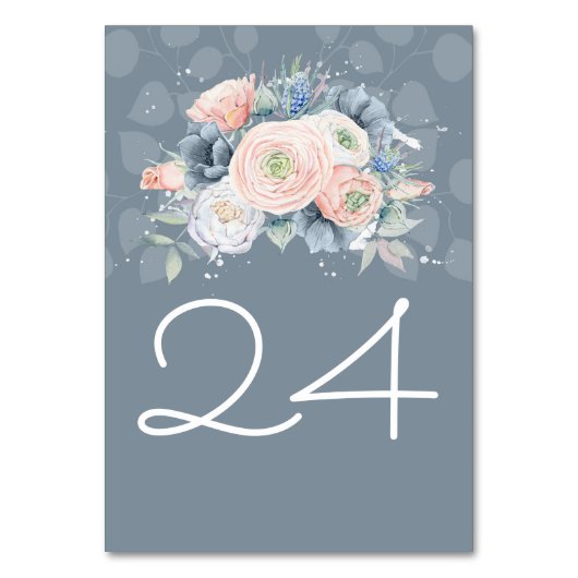 Schwarz und Dusty Rose Wasserfarben Tischnummer (Vorderseite)