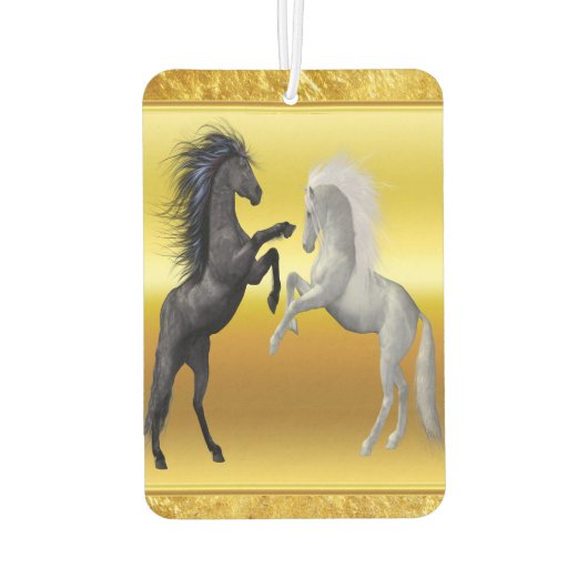 Schwarz und ein weißes Pferd, das kämpft Autolufterfrischer (Rückseite)
