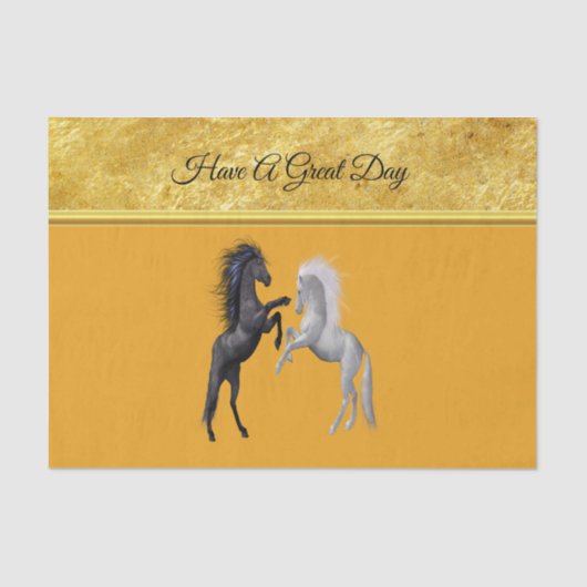 Schwarz und ein weißes Pferd, das kämpft Seidenpapier (Vorderseite)