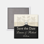 Schwarz und Elfenbeinflora Speichern Sie das Date  Magnet (Vorderseite/Rückseite)