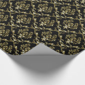 Schwarz und falscher Goldglitter Floral Damast Geschenkpapier (Ecke)