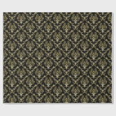 Schwarz und falscher Goldglitter Floral Damast Geschenkpapier (Flach)
