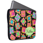 Schwarz und farbenfrohe Patchwork Quilt Block Art Laptopschutzhülle (Vorne Rechts)