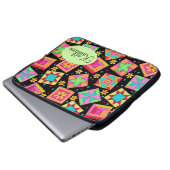 Schwarz und farbenfrohe Patchwork Quilt Block Art Laptopschutzhülle (Vorne Knopf)