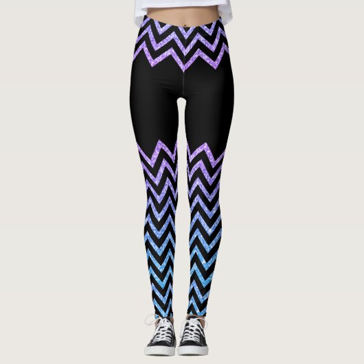 Schwarz und farbige Zickzack Glitzer Textur Leggings (Vorderseite)