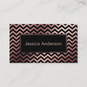 Schwarz und Faux-Roségold-Folien-Chevron-Muster Visitenkarte