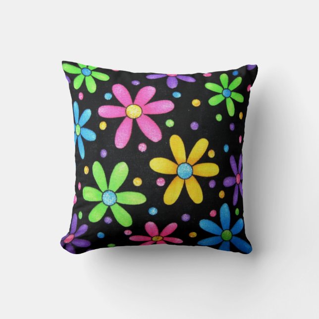 Schwarz und Funky Floral Pillow Kissen (Vorderseite)