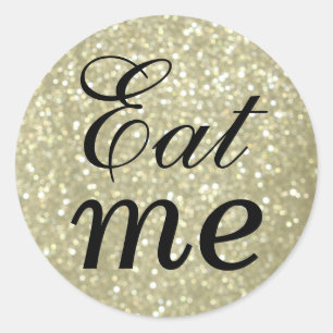 Schwarz und Glitterie Gold essen Me Aufkleber