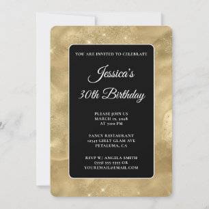 Schwarz und Glittery Gold Tinte 30. Geburtstag Einladung