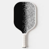 Schwarz und Glittery Silver Glam Script Name Pickleball Schläger (Rückseite)