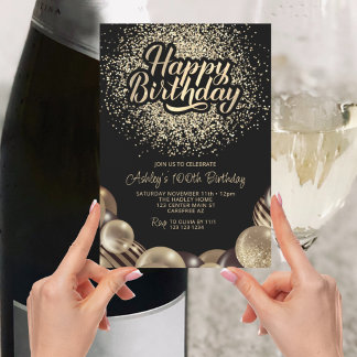 Schwarz und Gold 100. Geburtstag Einladung