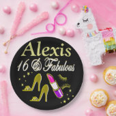 SCHWARZ UND GOLD 16. GEBURTSTAG PERSONALISIERTE TE PAPPTELLER (Party)