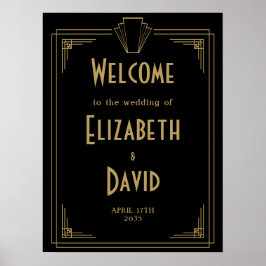 Schwarz und Gold 1920er Jahre Art-Déco-Hochzeitsem Poster