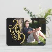 Schwarz und Gold 2019 Abschluss Einladung (Stehend Vorderseite)