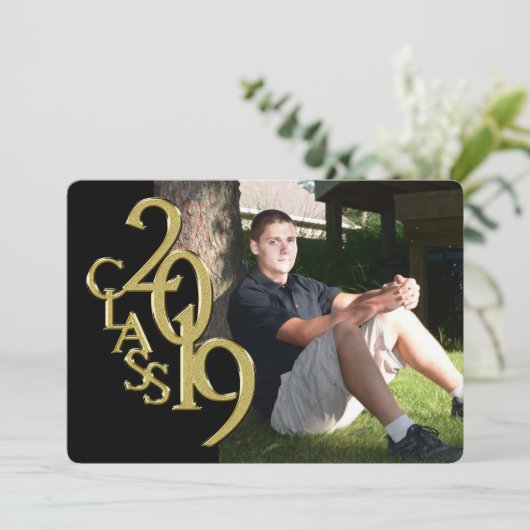 Schwarz und Gold 2019 Abschluss Einladung (Stehend Vorderseite)