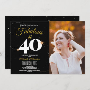 Schwarz und Gold   40 & Fabulous Birthday Foto Einladung
