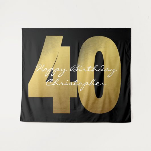 Schwarz und Gold 40. Geburtstag Wandteppich (Vorderseite (Horizontal))