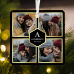 Schwarz und Gold 4 Bilder Familienfoto Collage Ornament Aus Metall<br><div class="desc">Laden Sie Ihre Lieblings-Fotos hoch,  um Ihr eigenes personalisiertes Keepake-Foto-Geschenk zu machen.</div>