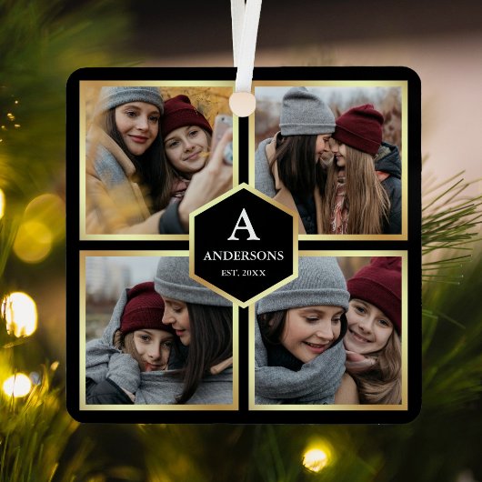 Schwarz und Gold 4 Bilder Familienfoto Collage Ornament Aus Metall