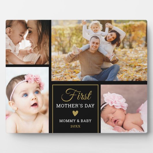 Schwarz und Gold 4 Foto Collage zum ersten Muttert Fotoplatte (Vorderseite)