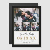 Schwarz und Gold 4 Foto Save the Date Magnetkarte (Vorne/Hinten)