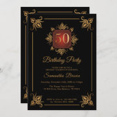 Schwarz und Gold 50. Geburtstag Einladung (Vorne/Hinten)