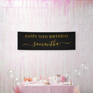 Schwarz und Gold 50. Geburtstag Eleganter Swash-Na Banner