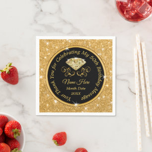 Schwarz und Gold, 50. Geburtstag Napkins Personali Serviette