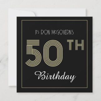 Schwarz und Gold 50. Geburtstag Retro Stripe Print Einladung