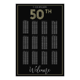 Schwarz und Gold 50. Geburtstag Seating Chart Prin Fotodruck