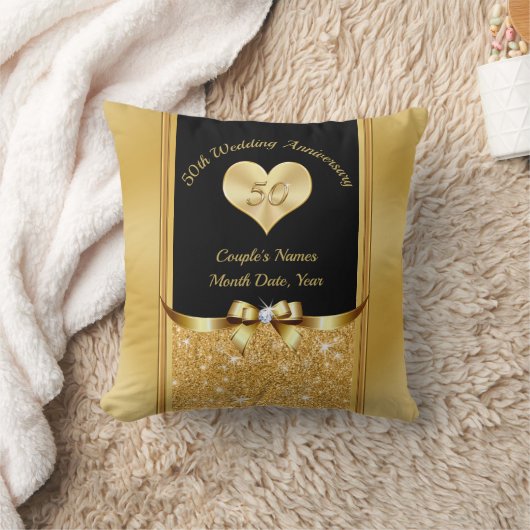 Schwarz und Gold 50. Hochzeit-Anniversary-Pillow Kissen (Decke)