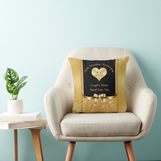Schwarz und Gold 50. Hochzeit-Anniversary-Pillow Kissen (Stuhl )