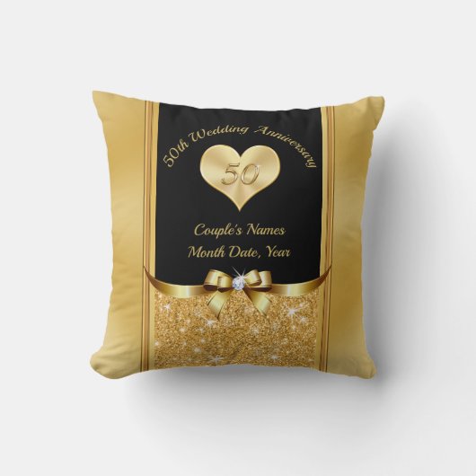 Schwarz und Gold 50. Hochzeit-Anniversary-Pillow Kissen (Vorderseite)