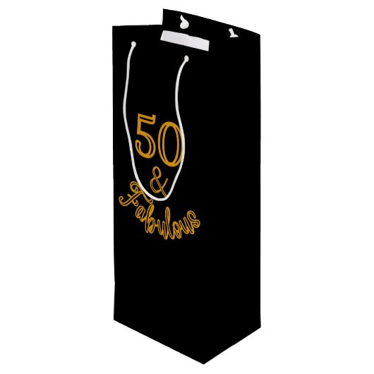 Schwarz und Gold 50 und fabelhaft Geschenktüte Für Weinflaschen (Rückseite Schrägansicht)