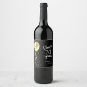 Schwarz und Gold | 70. Glitzer Ballon Geburtstag Weinetikett (Vorderseite)