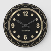 Schwarz und Gold Abstrakt Große Wanduhr (Vorderseite)