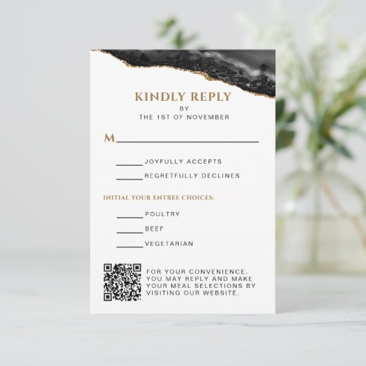 Schwarz und Gold Agate Bar Mitzvah Vertikal RSVP Karte (Stehend Vorderseite)
