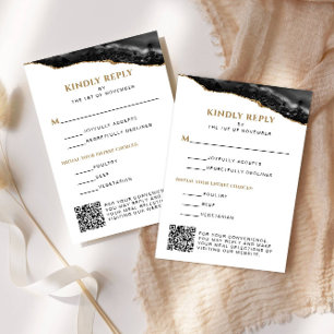 Schwarz und Gold Agate Bar Mitzvah Vertikal RSVP Karte
