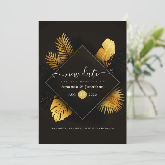 Schwarz und Gold ändern das Datum Save the Date (Stehend Vorderseite)
