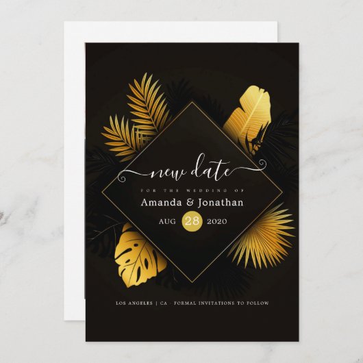 Schwarz und Gold ändern das Datum Save the Date (Vorne/Hinten)