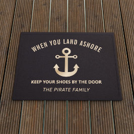 Schwarz und Gold Anker Nautical Welcome Doormat Fußmatte