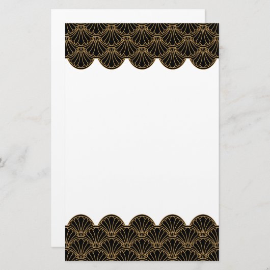 Schwarz und Gold Art Deco Fan Blume Motif Briefpapier (Vorne/Hinten)