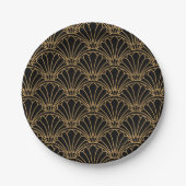 Schwarz und Gold Art Deco Fan Blume Motif Pappteller (Vorderseite)