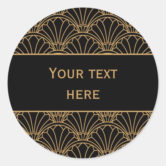 Schwarz und Gold Art Deco Fan Blume Motif Runder Aufkleber (Vorderseite)