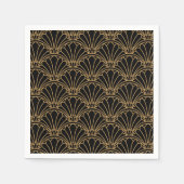 Schwarz und Gold Art Deco Fan Blume Motif Serviette (Vorderseite)